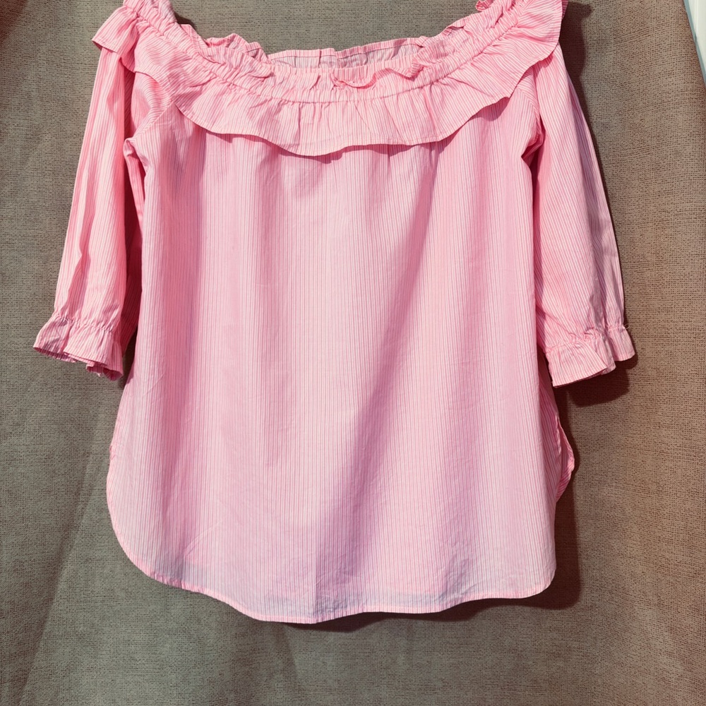 Heart Hips Pink Off-Shoulder Ruffle Blouse